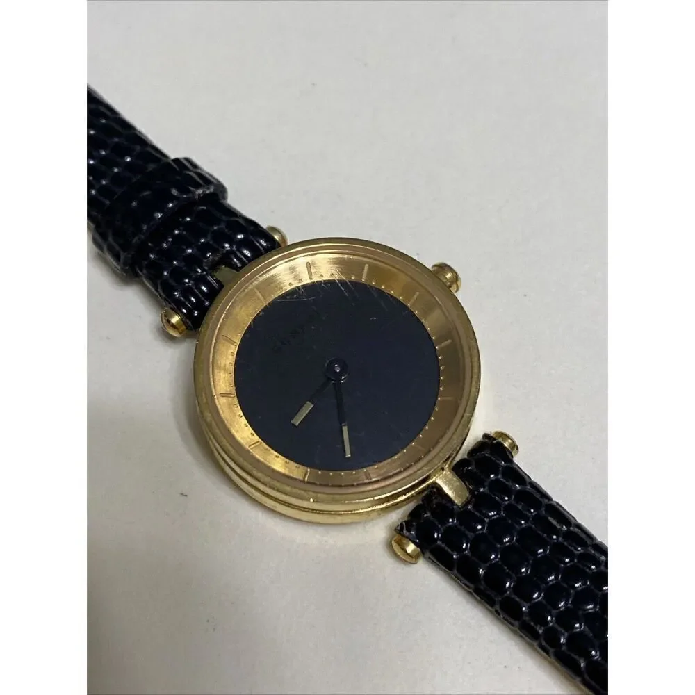 Ladies Domeni Black‎ & Gold Watch Pebbled Leather Band VX10 Movement